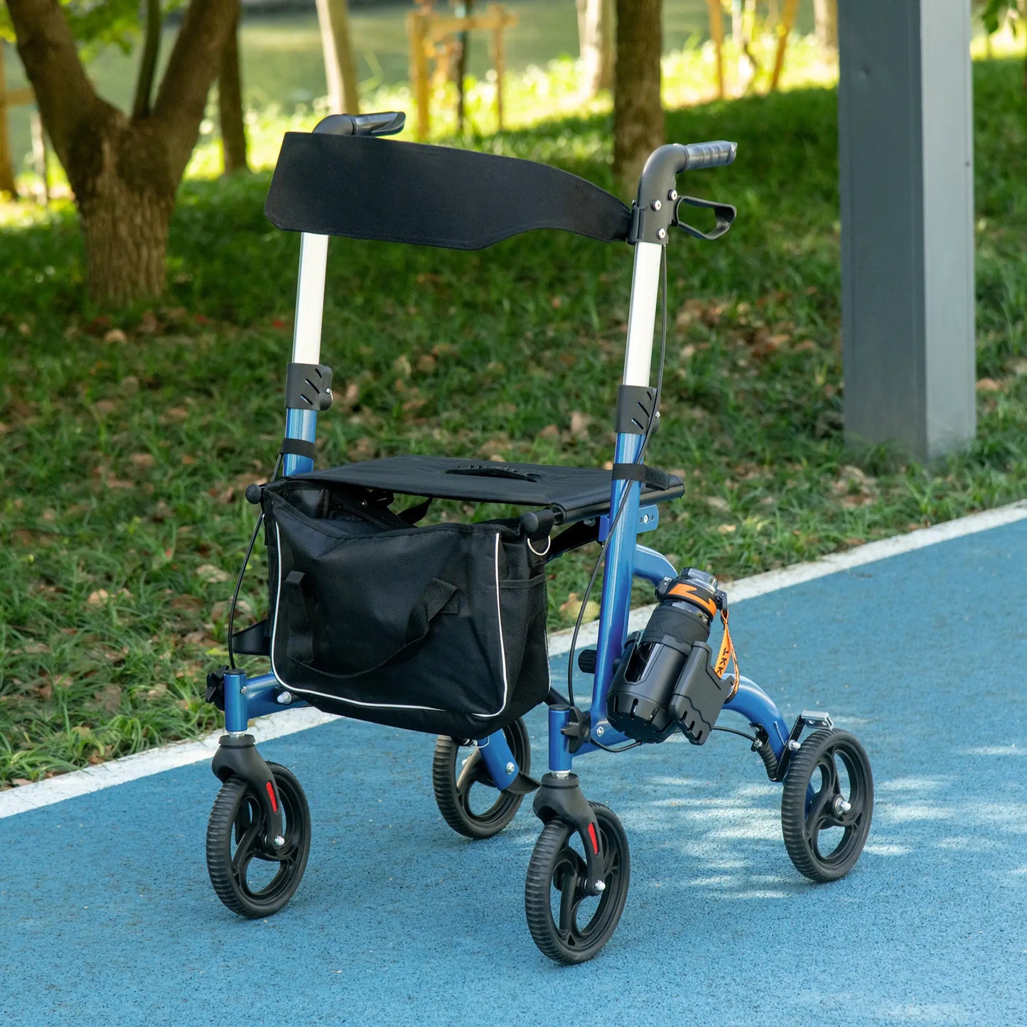 Rollator Walker, 8'' Wheels, Padded Seat, Backrest, Storage Bag, Blue Knee Walker & Wheelchair Ramps at Gallery Canada