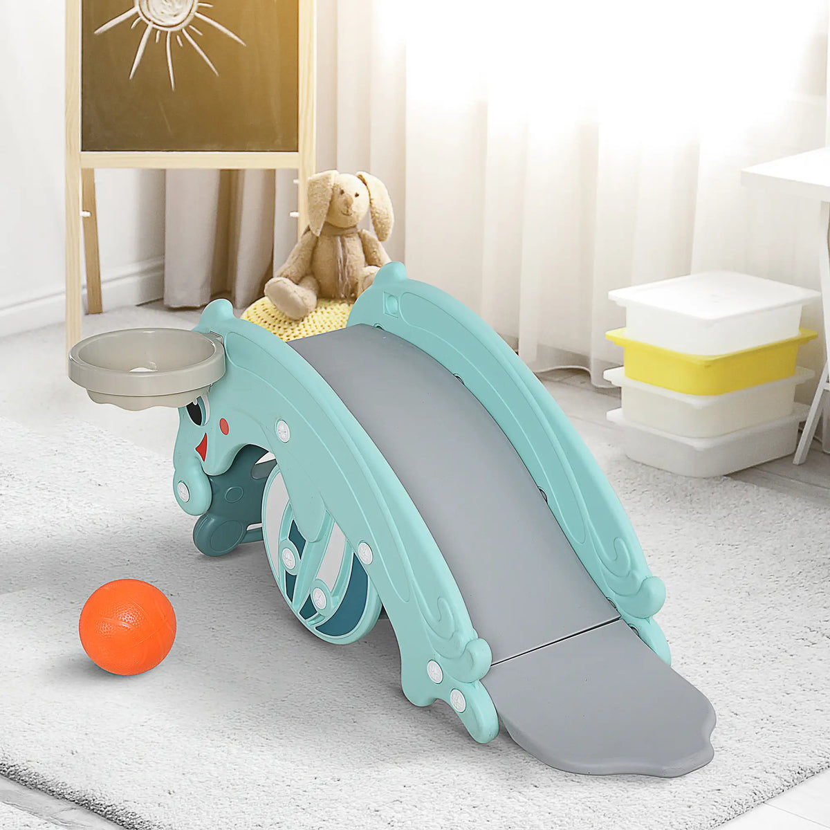 3-in-1 Kids Slide, Rocking Horse, Basketball Hoop, Age 1.5-3, Green Rocking Horses at Gallery Canada