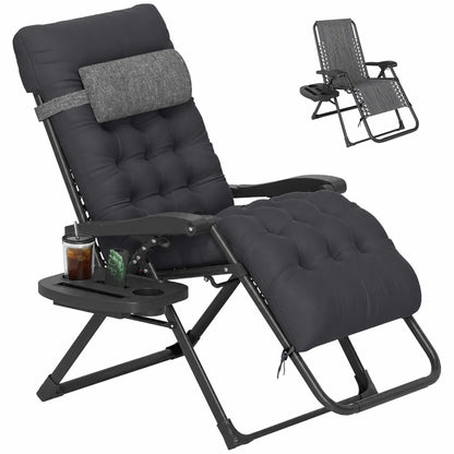 Padded Folding Recliner Chair, Adjustable Backrest, Removable Cushion, Black Lounger Chairs at Gallery Canada