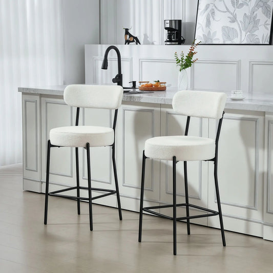 Set of 2 Barstools, Upholstered with Backrest, Footrest, Cream White Bar Stools Cream at Gallery Canada