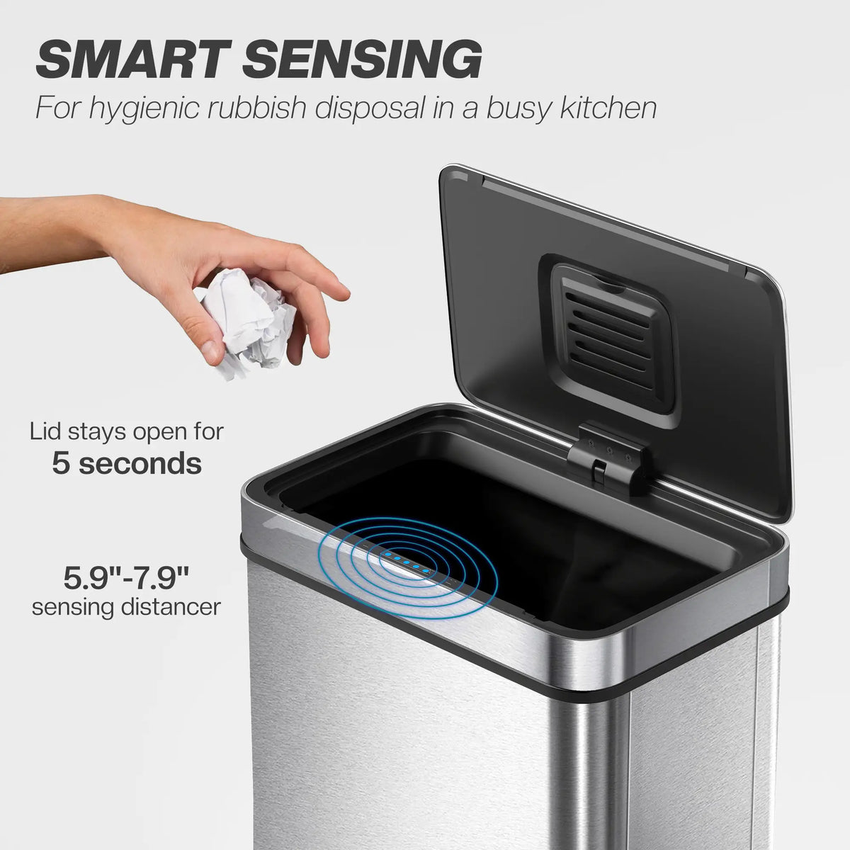 15.9 Gallon Sensor Can, Automatic Garbage Can, Stainless Steel, Silver Household Supplies at Gallery Canada