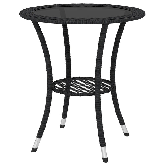 Outdoor Rattan Dining Table, Round Coffee Table with 2-Tier Shelf, Black Patio Dinning Tables Black at Gallery Canada