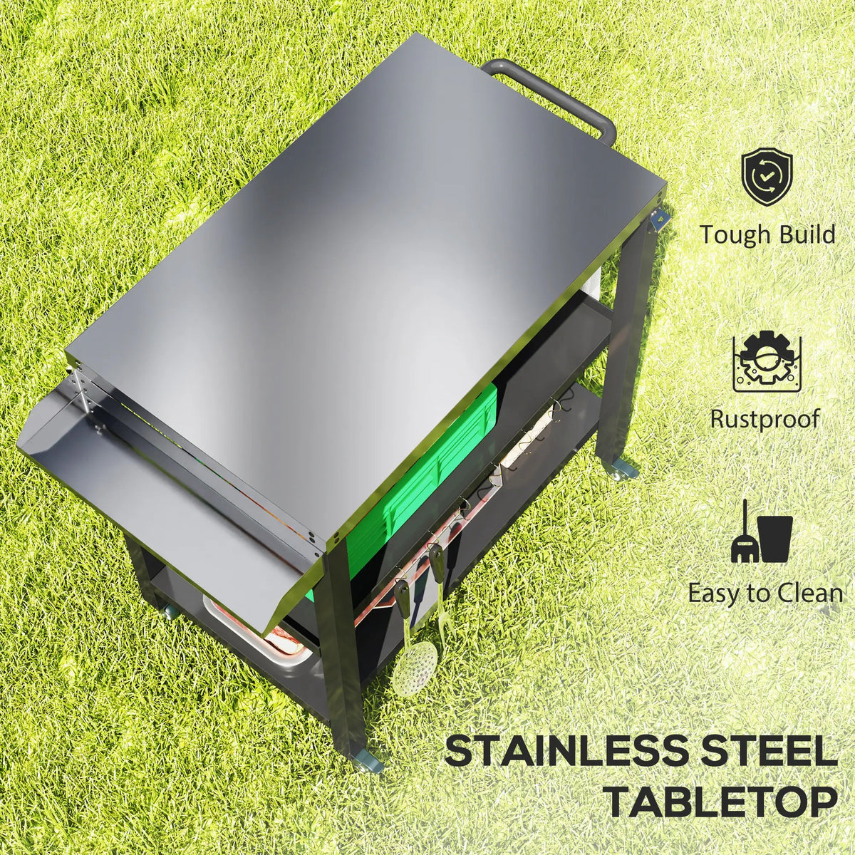 Outdoor Kitchen Bar Cart With Wheels, Stainless Steel Pizza Oven Stand, Movable Prep Table With Hooks Outdoor Grill Carts at Gallery Canada