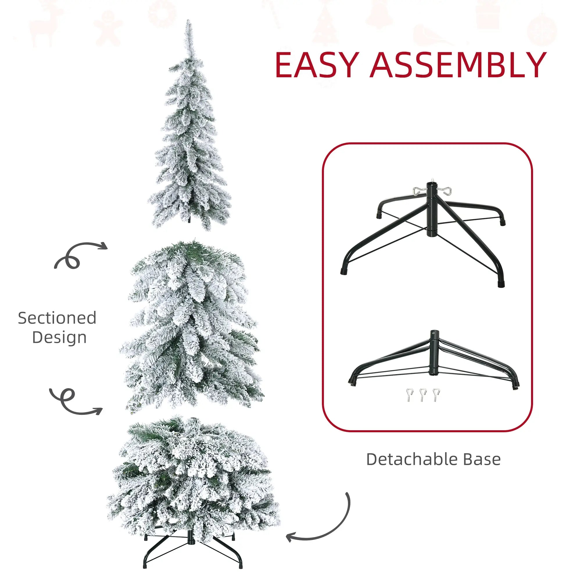 6' Artificial Slim Flocked Christmas Tree, Snow Frosted Branches, Steel Base Artificial Christmas Trees at Gallery Canada