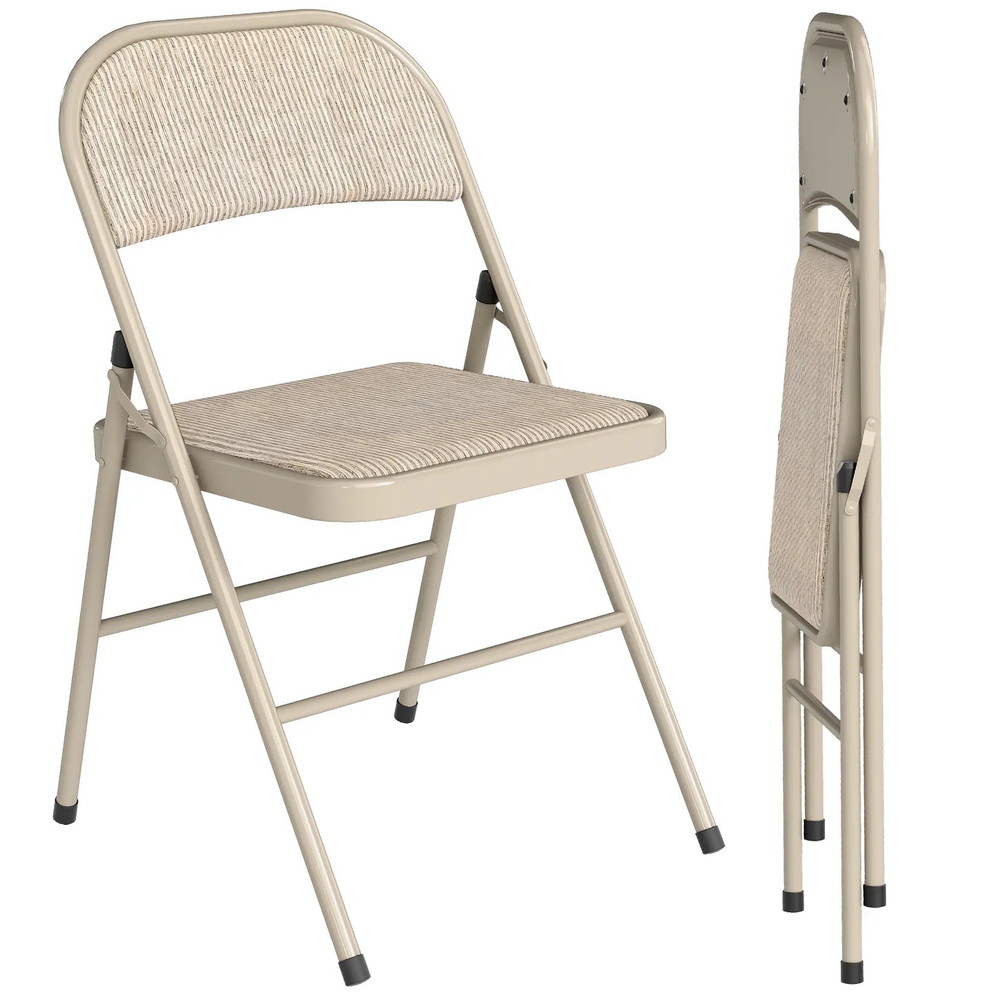Metal Foldable Chairs, Linen Fabric Padded, Cushion Seat, Open Back, Beige Dining Chairs Beige at Gallery Canada
