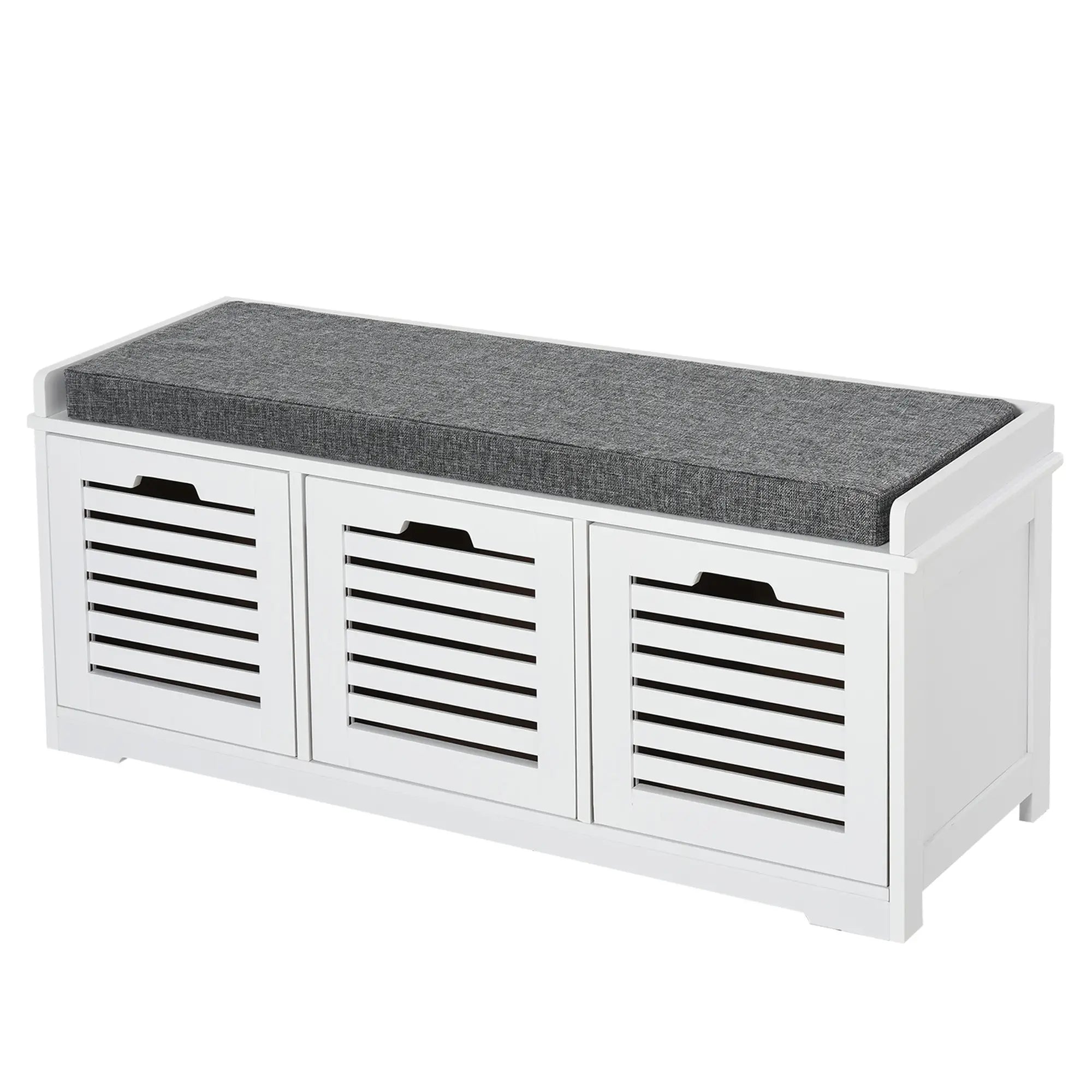 Upholstered Shoe Cabinet Bench, 3 Drawer Storage, White Shoe Storage Cabinets & Racks at Gallery Canada