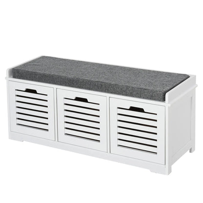 Upholstered Shoe Cabinet Bench, 3 Drawer Storage, White Shoe Storage Cabinets & Racks at Gallery Canada