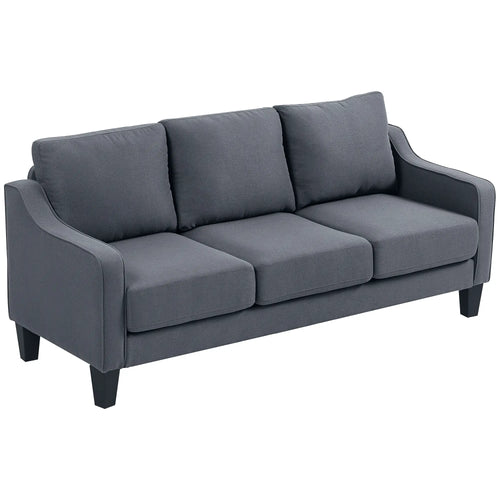 3 Seater Sofa, Modern Couch, Pocket Spring, Linen Upholstered, Charcoal Grey