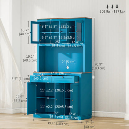 71" Pantry Cabinet with Microwave Space, Adjustable Shelves, Navy Blue Kitchen Pantry Cabinets at Gallery Canada
