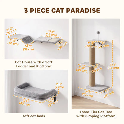 3-in-1 Cat Wall Shelves, Bed, Hammock, Posts, Spring Ball Cat Climbing Wall at Gallery Canada