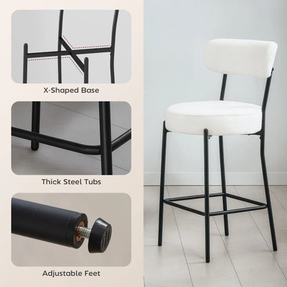 Set of 2 Barstools, Upholstered with Backrest, Footrest, Cream White Bar Stools at Gallery Canada