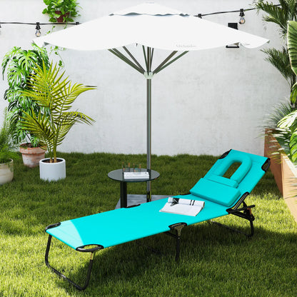 Folding Outdoor Lounge Chair, Portable Reclining Beach Lounger, Detachable Pillow, 3-Position Adjustable, Green