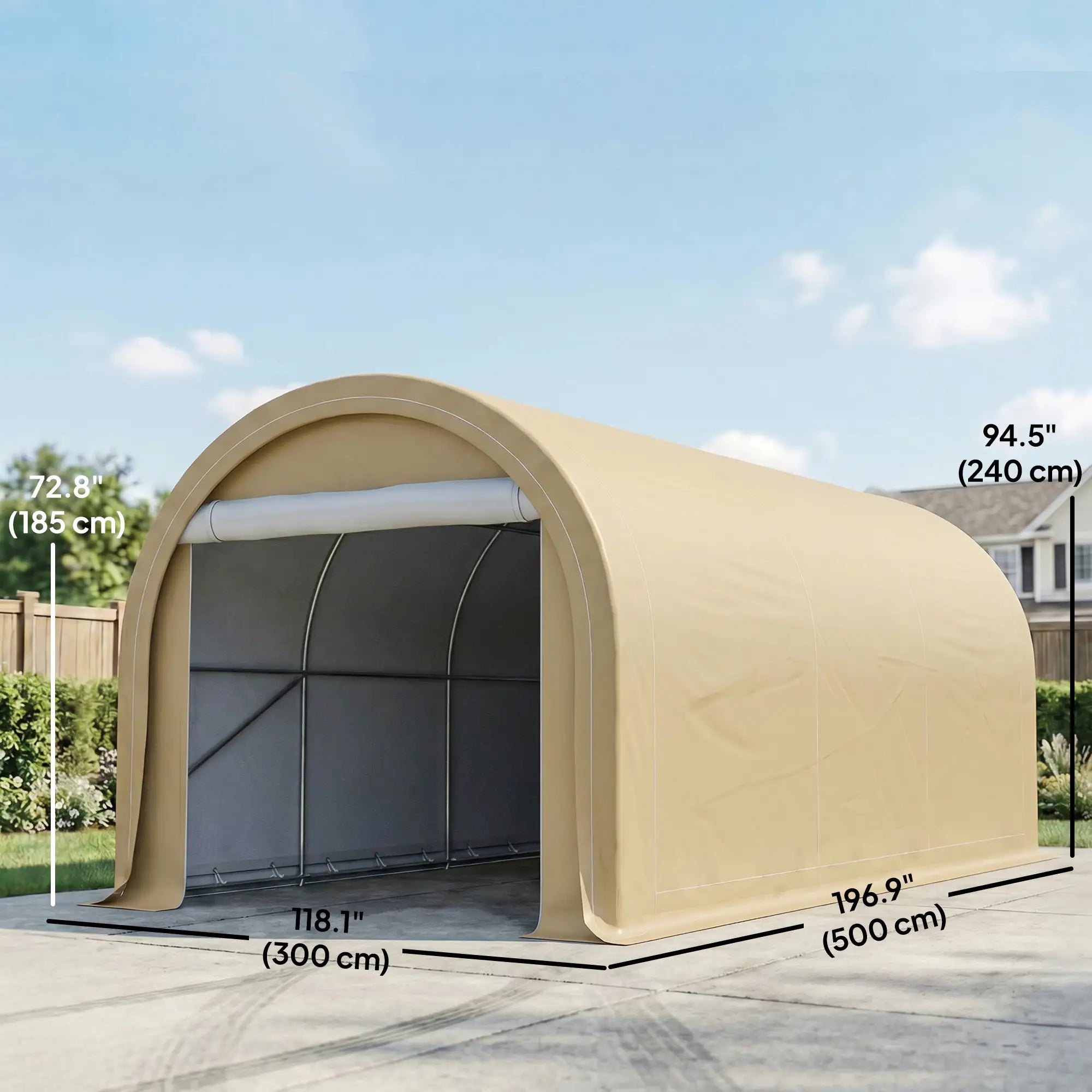 10' x 16' Heavy Duty Carport Tent, PE Cover, Beige Car Shelters at Gallery Canada