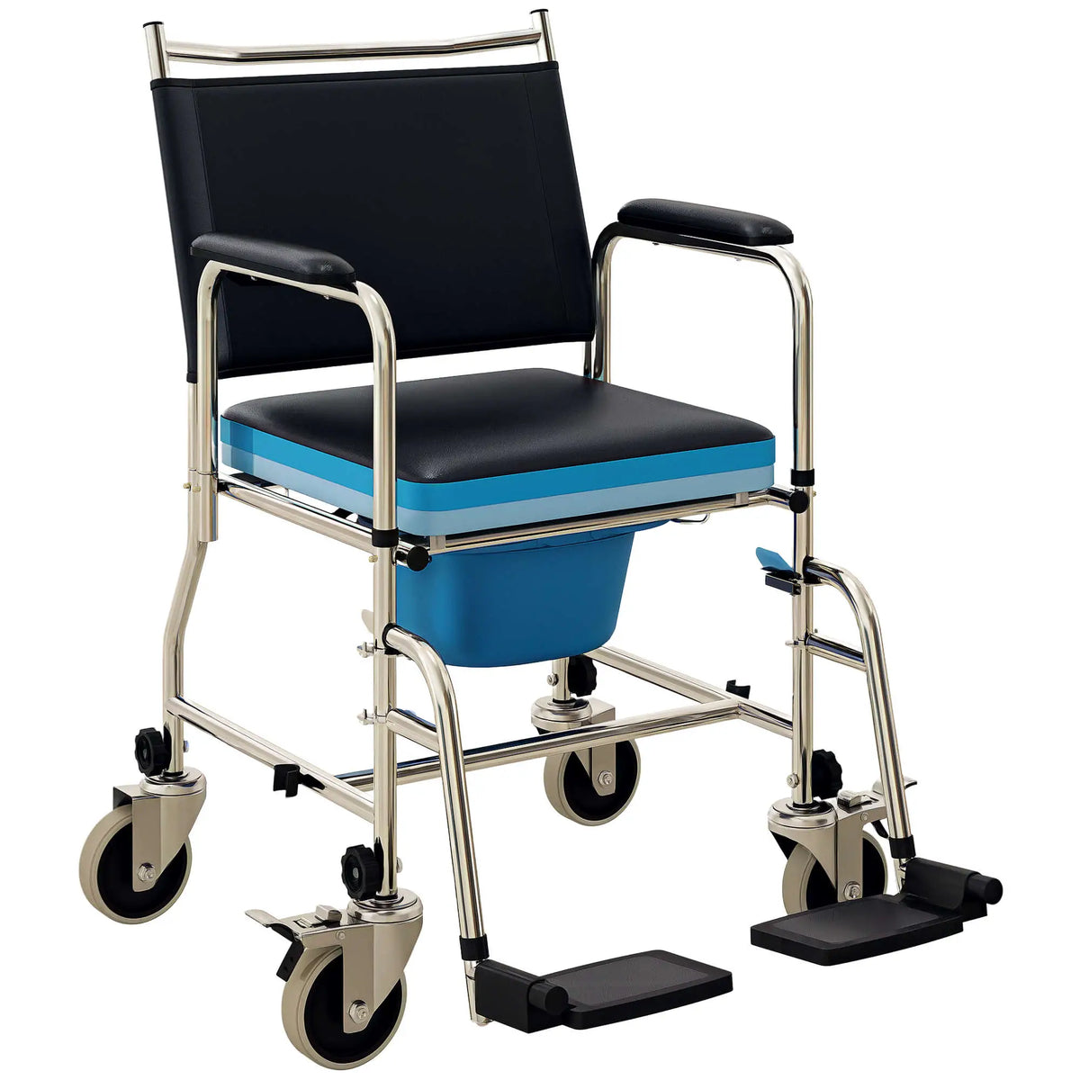 Rolling Shower Chair, Bedside Commode Wheelchair, Padded Seat, 300 lbs, Black Bath Chairs at Gallery Canada