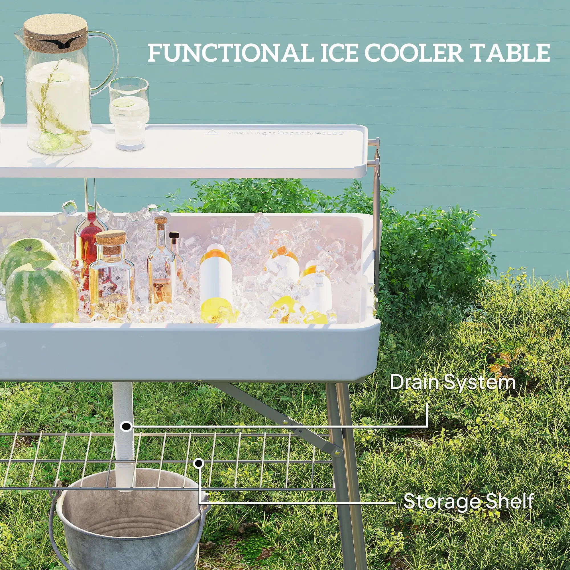 3.5ft Folding Ice Cooler Table with Drain, 2-Tier, Outdoor, White Picnic Tables & Camping Chairs at Gallery Canada