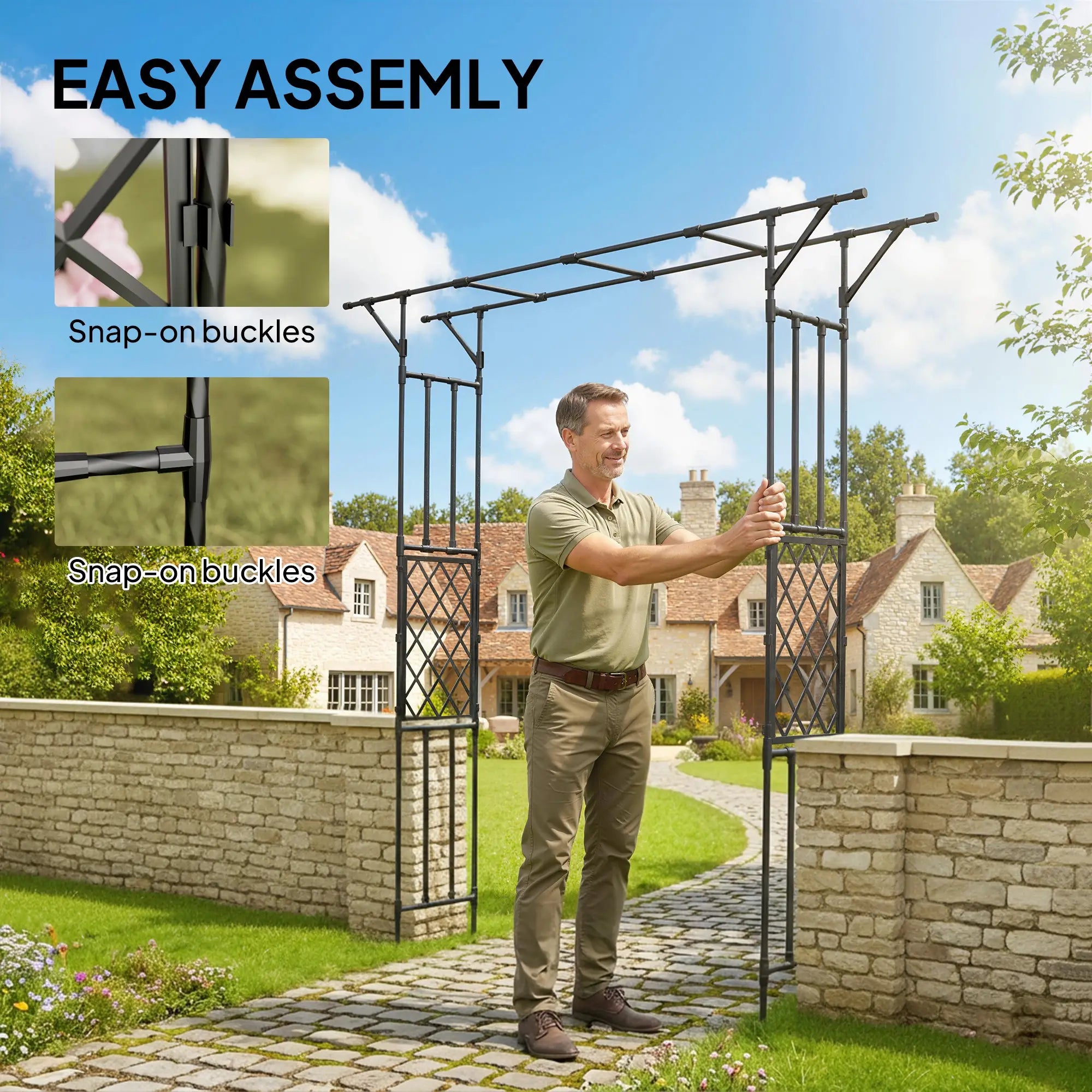 PE-Coated Steel Garden Arch Trellis, 70.9