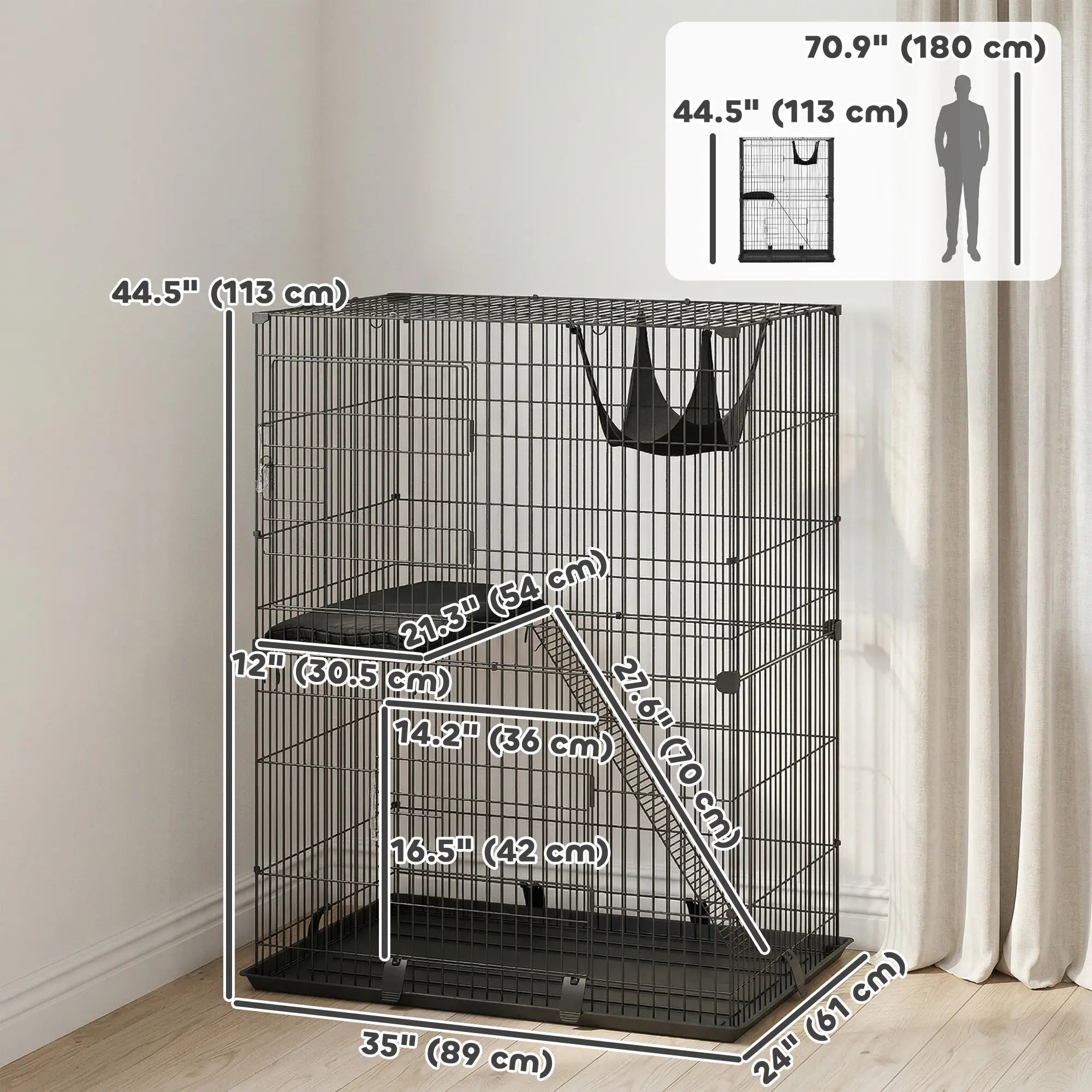 2-Tier Cat Cage Indoor, Detachable Metal Wire Kennel with Hammock, Platform, Tray and Cushion for 1-2 Kittens Cat Houses at Gallery Canada