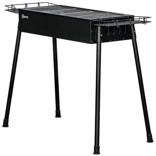 Portable Charcoal Grill With Side Baskets, Hooks, Nets, Black