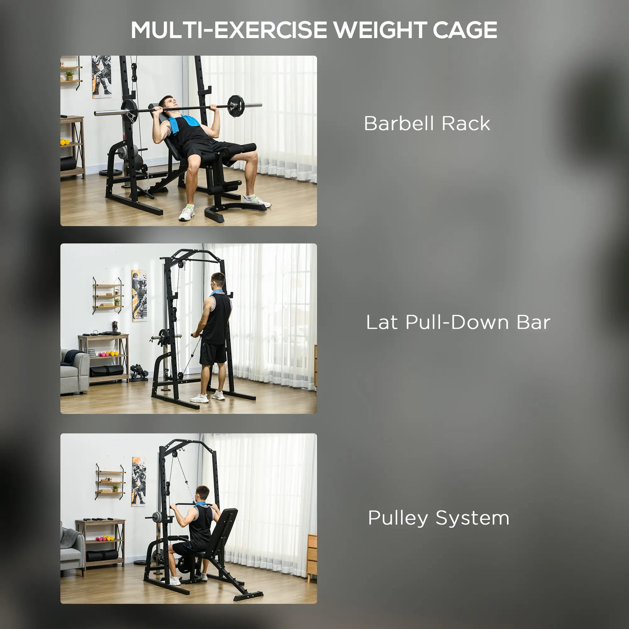 Smith Machine, Power Cage w/ Adjustable Bench, Barbell Bar, Cable Pulley, 15-Level Squat Rack Power Towers at Gallery Canada