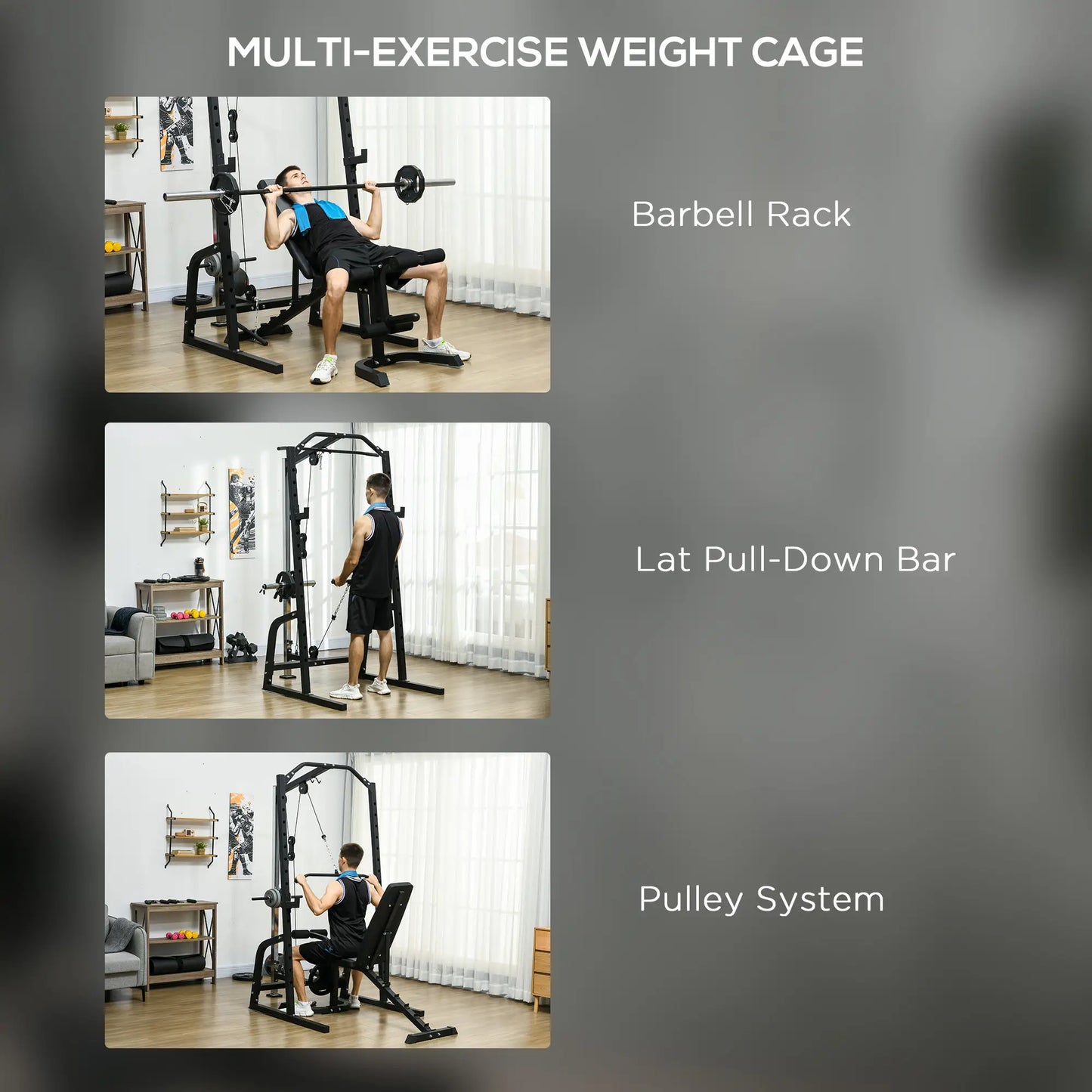 Smith Machine, Power Cage w/ Adjustable Bench, Barbell Bar, Cable Pulley, 15-Level Squat Rack Power Towers at Gallery Canada