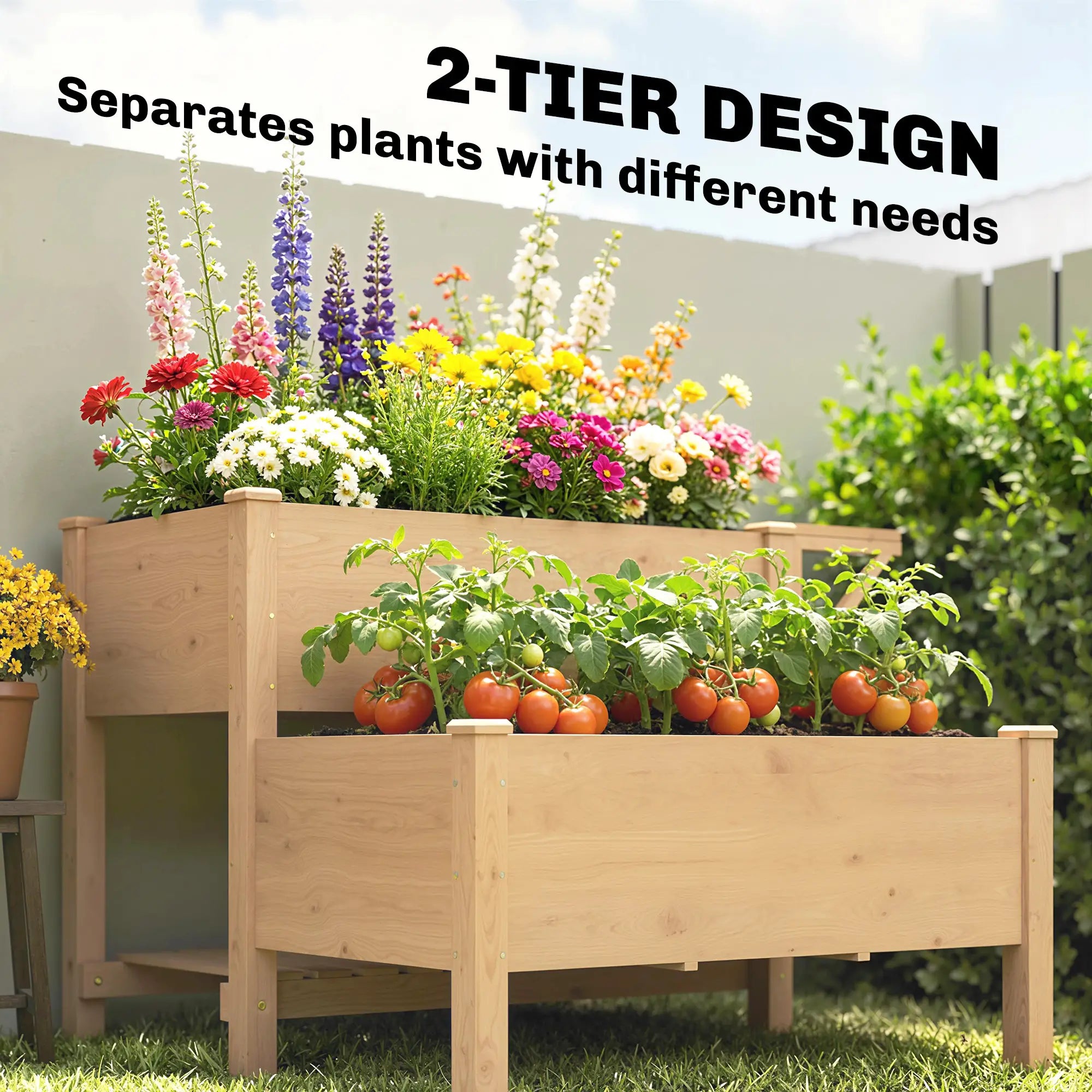 Wooden Raised Garden Bed, 2-Tier Planter With Storage Shelf Elevated Garden Beds at Gallery Canada