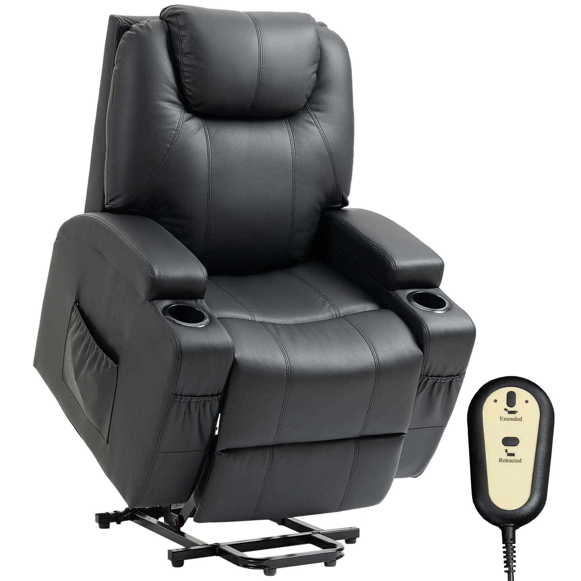 Power Lift Recliner Chair, PU Leather, Remote Control, Black Electric Power Lift Chairs Black at Gallery Canada