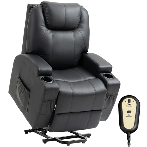 Power Lift Recliner Chair, PU Leather, Remote Control, Black