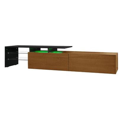 TV Stand With Glass Shelves, LED Lighting, 67" L x 13" W x 13" H, Natural, Black TV Stands at Gallery Canada