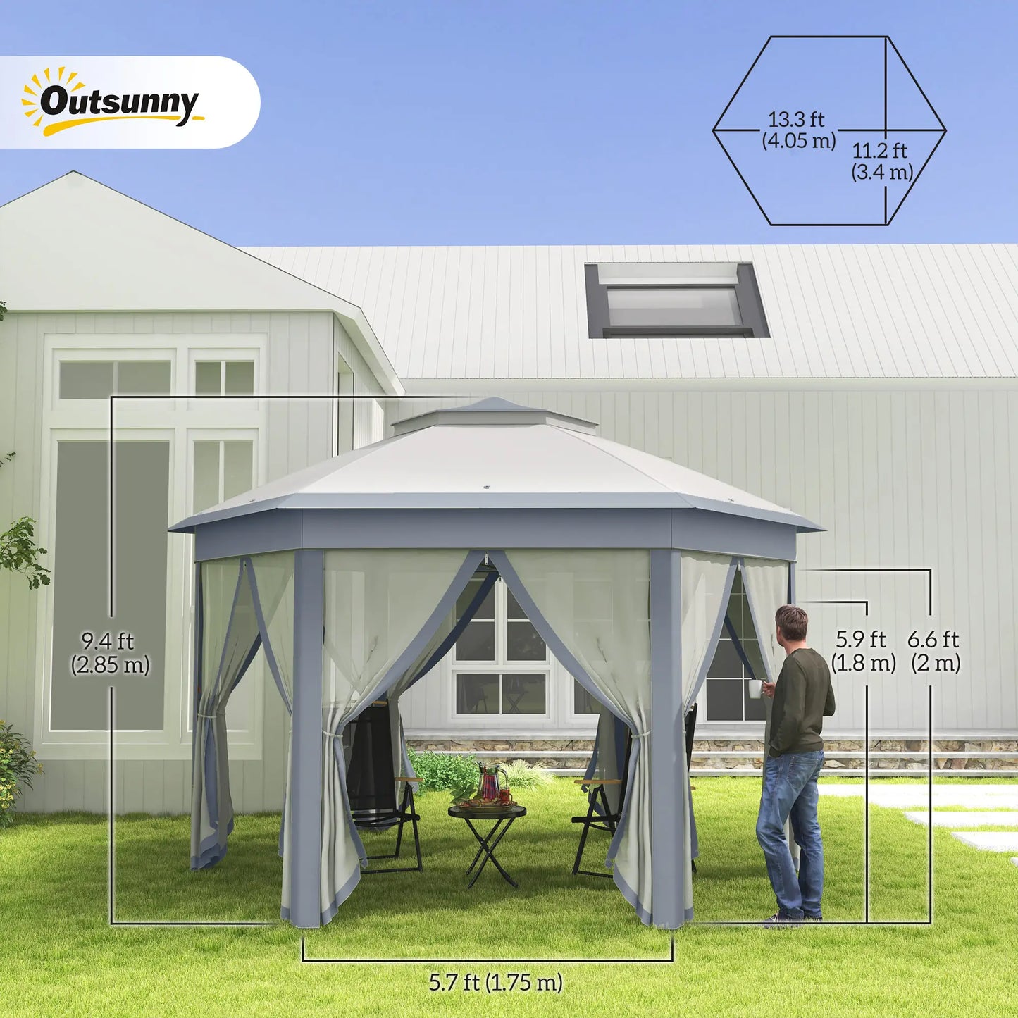 13' x 13' Pop Up Canopy Tent, Netting, Carry Bag, Instant Sun Shelter, Grey Pop Up Canopies at Gallery Canada