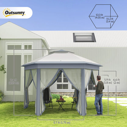 13' x 13' Pop Up Canopy Tent, Netting, Carry Bag, Instant Sun Shelter, Grey Pop Up Canopies at Gallery Canada