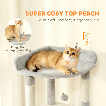 67" Large Cat Tree with 7 Scratching Posts, Tunnel, 2 Condos, Hammock, Perch, Ramp, Pompoms, Light Grey Multi-Level Cat Towers at Gallery Canada