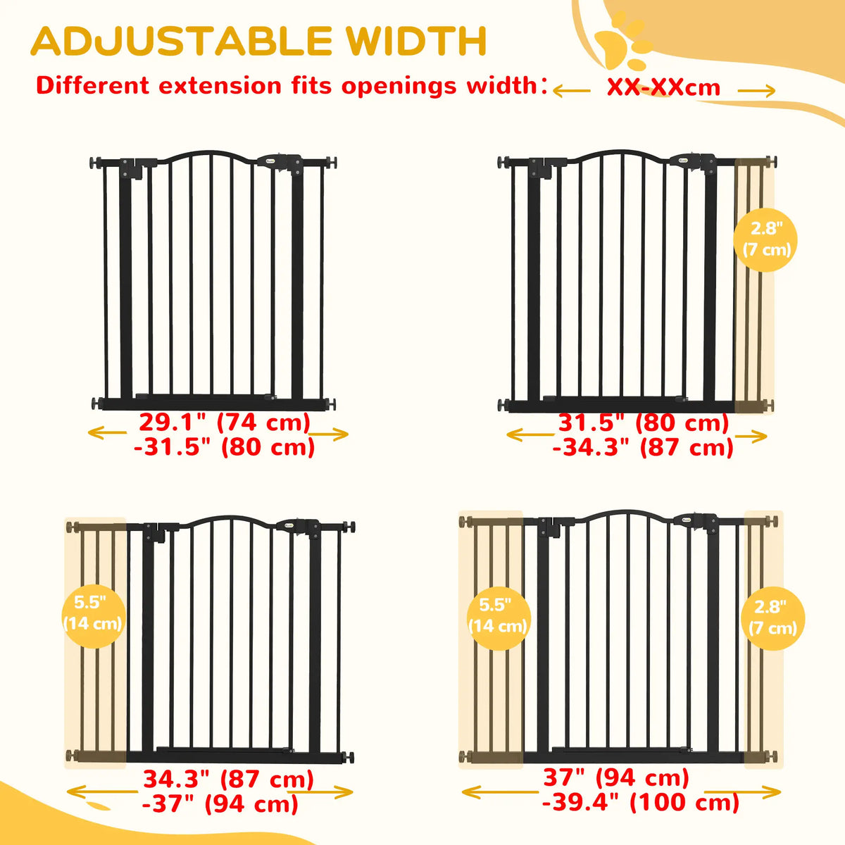 Extra Tall Dog Gate with Door, 29"-39", Black Pet Gates at Gallery Canada