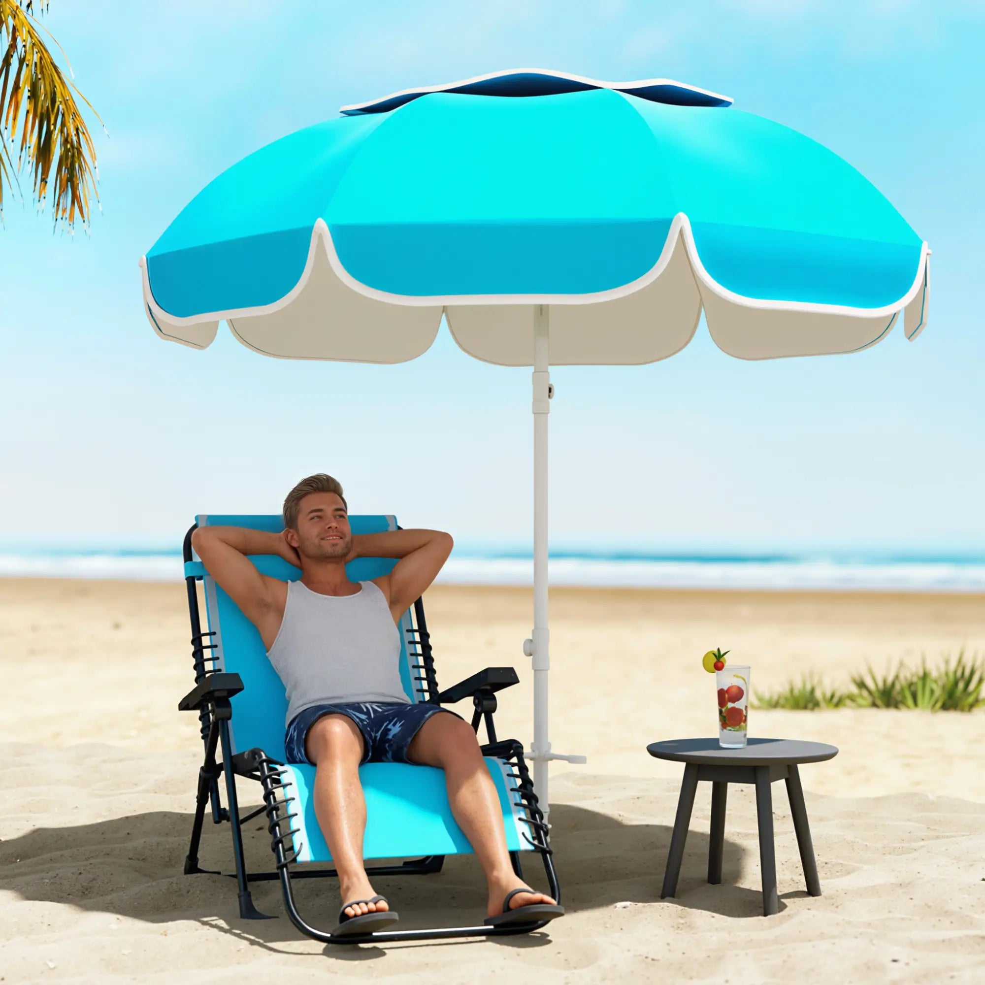 6 ft Beach Umbrella, Portable, Sand Anchor, Carry Bag, Adjustable, UPF50+, Blue Beach Umbrellas at Gallery Canada
