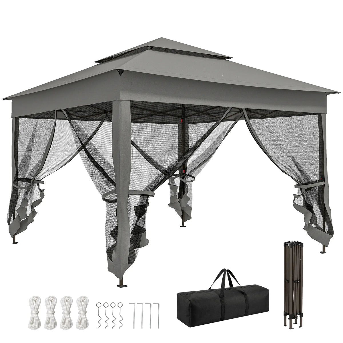 11' x 11' Pop Up Canopy, 2-Tier Soft Top Shelter, Dark Grey Pop Up Canopies at Gallery Canada