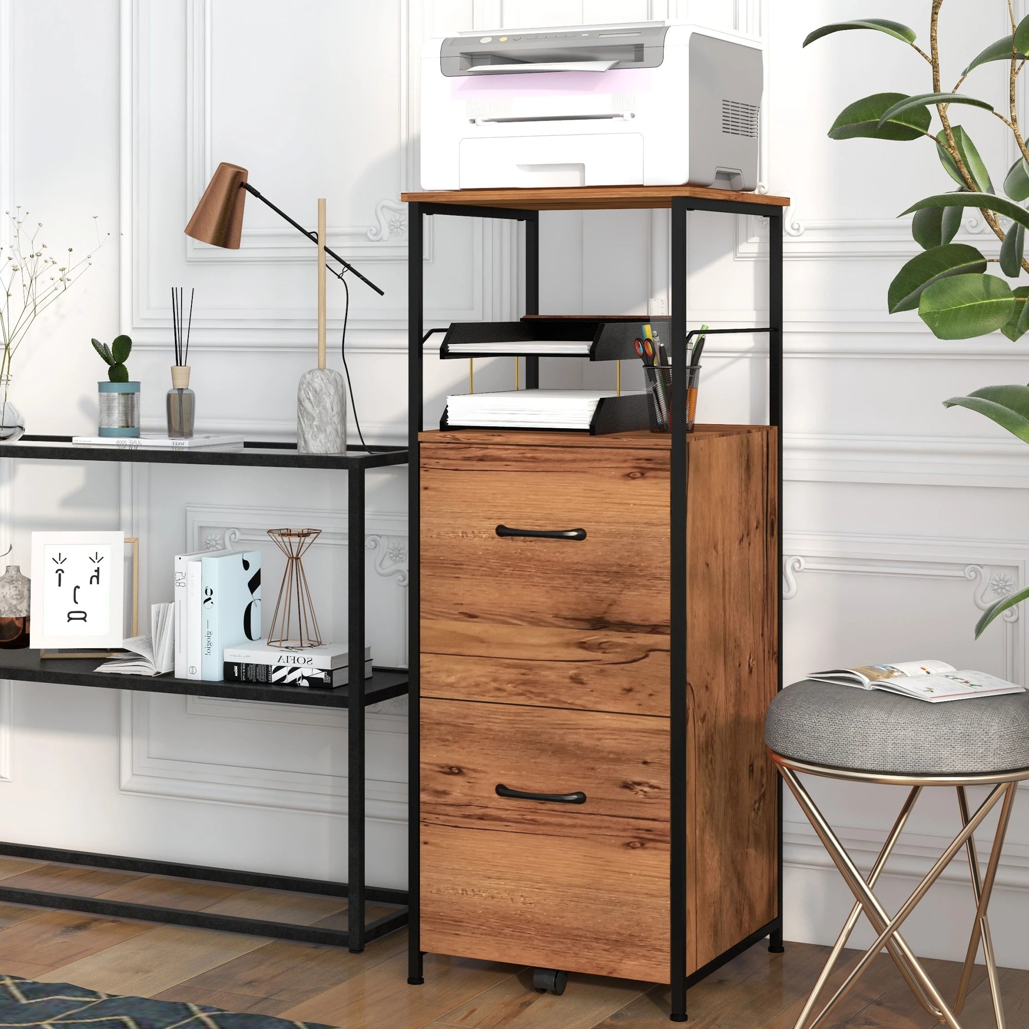 Vertical Filing Cabinet, 2 Drawers, Hanging Bars, Letter and A4 Size, Rustic Brown Office Cabinets & Cupboards at Gallery Canada