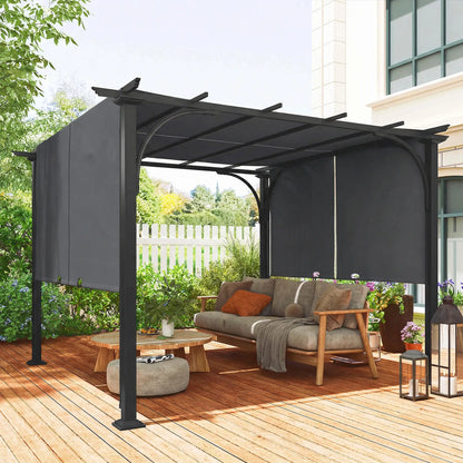 10' x 10' Retractable Pergola Canopy, UPF50+ Outdoor Metal Gazebo, Dark Grey Pergolas at Gallery Canada