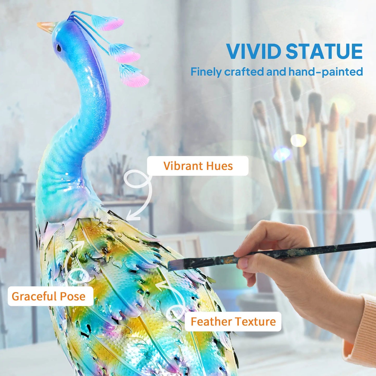 Peacock Garden Statue, 32.7" Lawn Ornament, Steel Bird Statue, Mixed Color Garden Decor at Gallery Canada