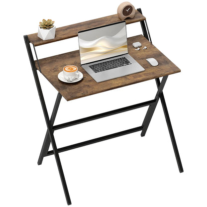 32" Foldable Computer Desk, Monitor Shelf, Rustic Brown Writing Desks at Gallery Canada
