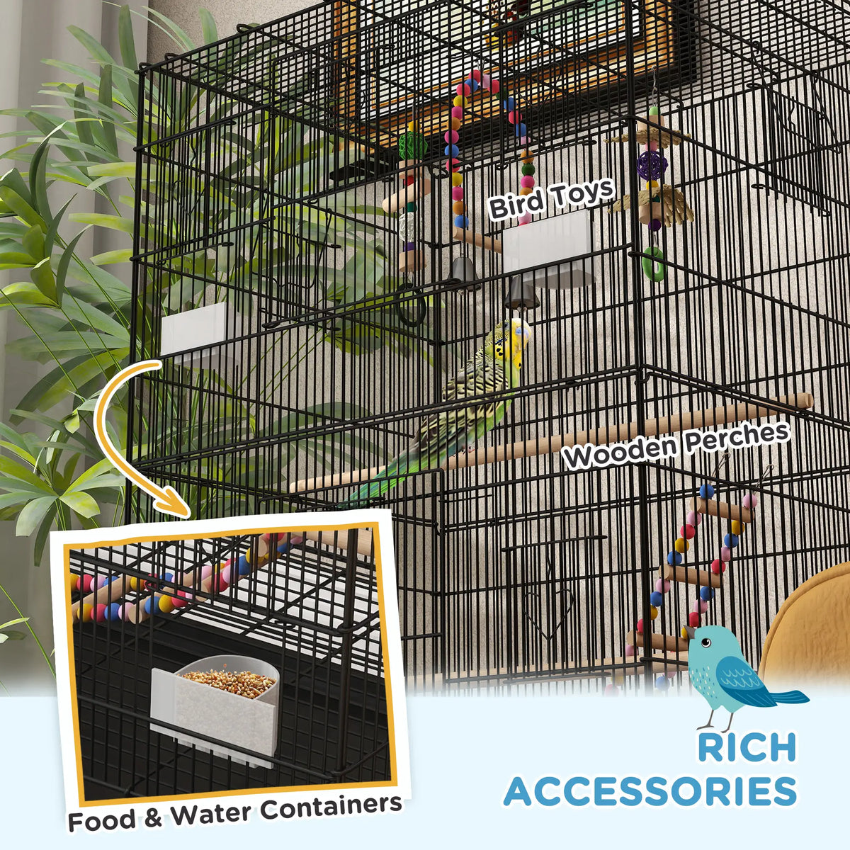 43" Bird Cage With Rolling Stand, Toys, For Budgies Canaries, Black Bird Cages at Gallery Canada