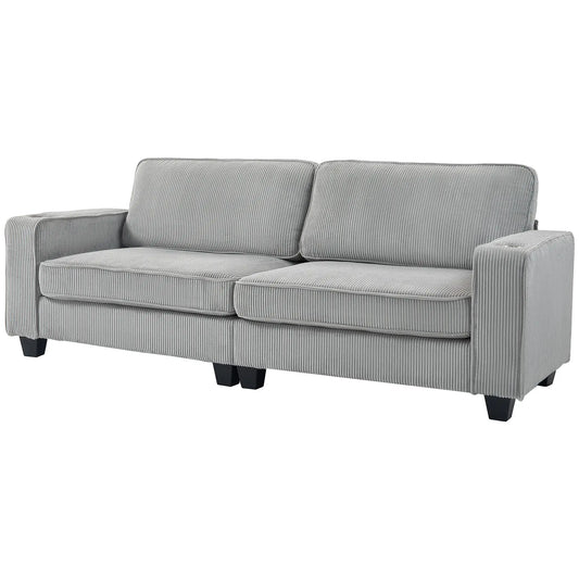 Three Seater Sofa, Fabric Couch with Spring Cushion, Cup Holders, Light Grey 3-Seater Sofas Light Grey at Gallery Canada