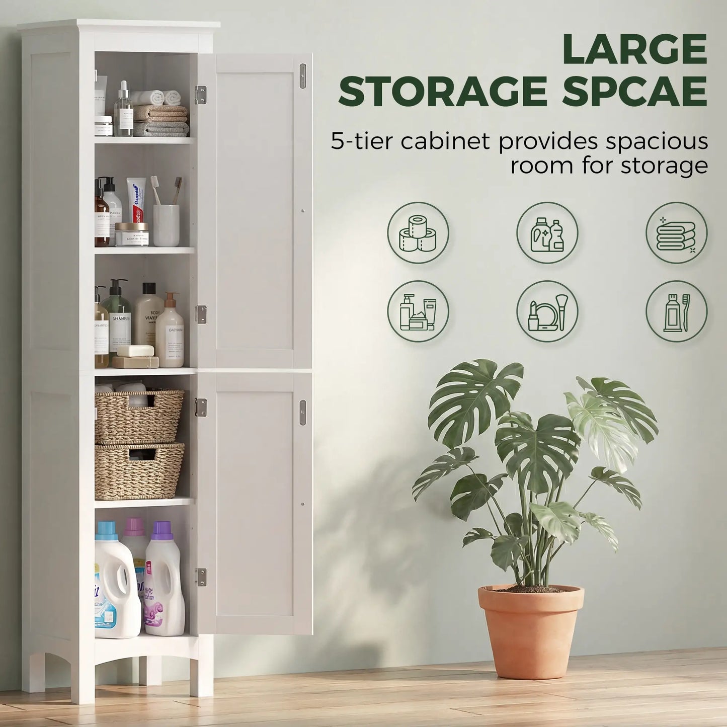 Tall Bathroom Cabinet, Freestanding Storage Organizer, 15" x 13" x 63", White Bathroom Cabinets at Gallery Canada