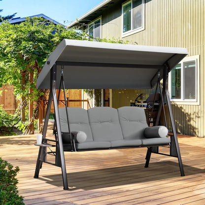 3-Person Steel Canopy Swing, Cushioned Seat, Light Grey Patio Swings with Stand at Gallery Canada
