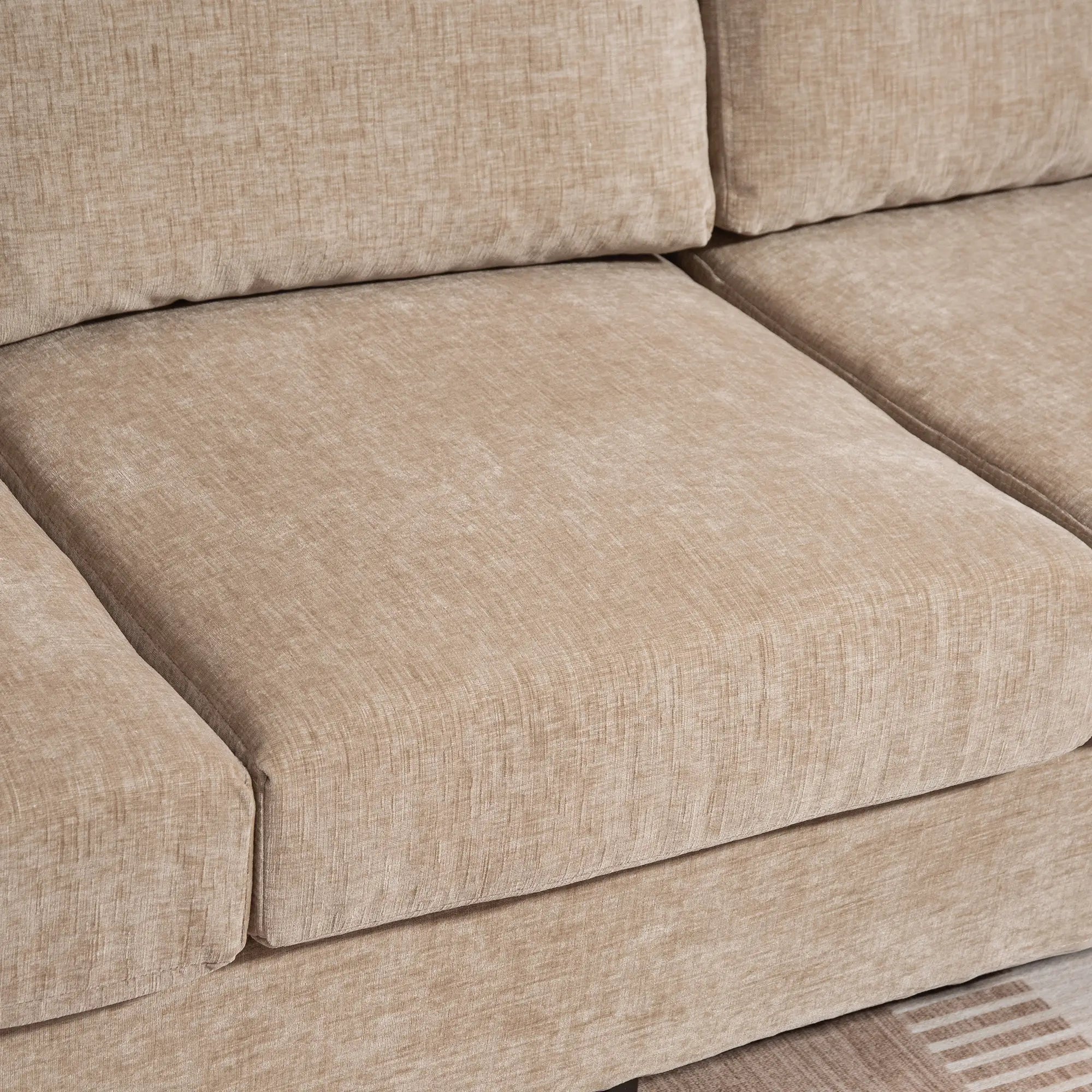 3 Seater Sofa with USB Ports, Cup Holders, Chenille Upholstery, Light Brown 3-Seater Sofas at Gallery Canada