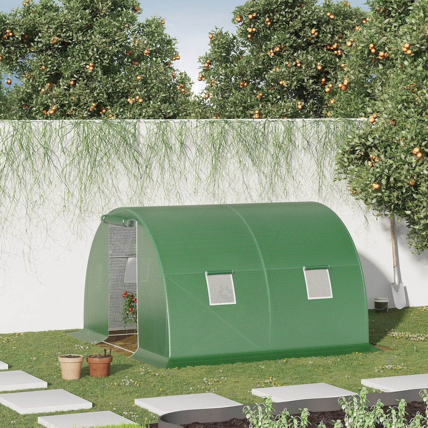 Walk-In Tunnel Greenhouse, 10' x 10' x 7', 4 Windows, Zipper Door, Green Walk In Greenhouses at Gallery Canada