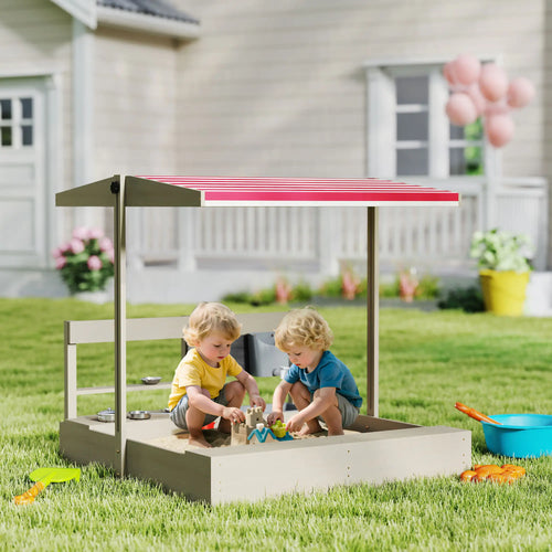Kids Sandbox with Cover, Wooden Sand Box with Seat, Storage, 3-7 Years, Grey