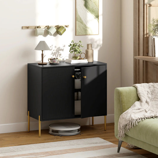Sideboard, Modern Buffet Cabinet, Coffee Bar with Fluted Doors, Black Storage Cabinets Black, Gold at Gallery Canada