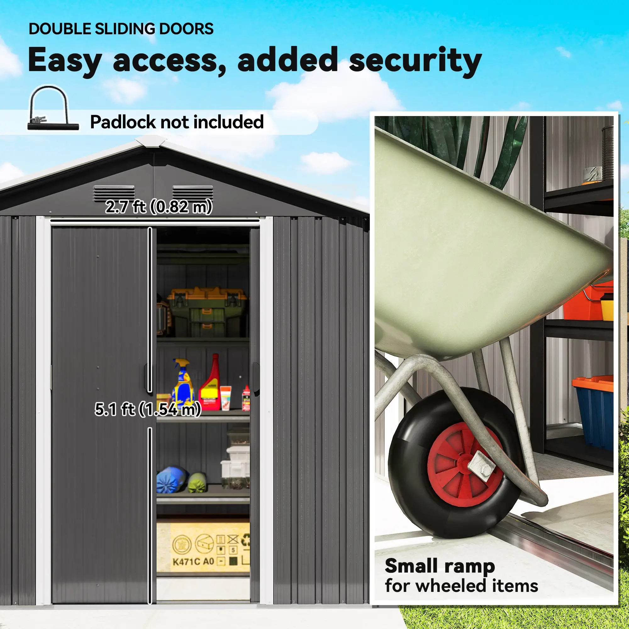6.5x3.5ft Metal Garden Shed, Outdoor Tool Storage, Double Sliding Doors, Vents, Dark Grey Sheds at Gallery Canada