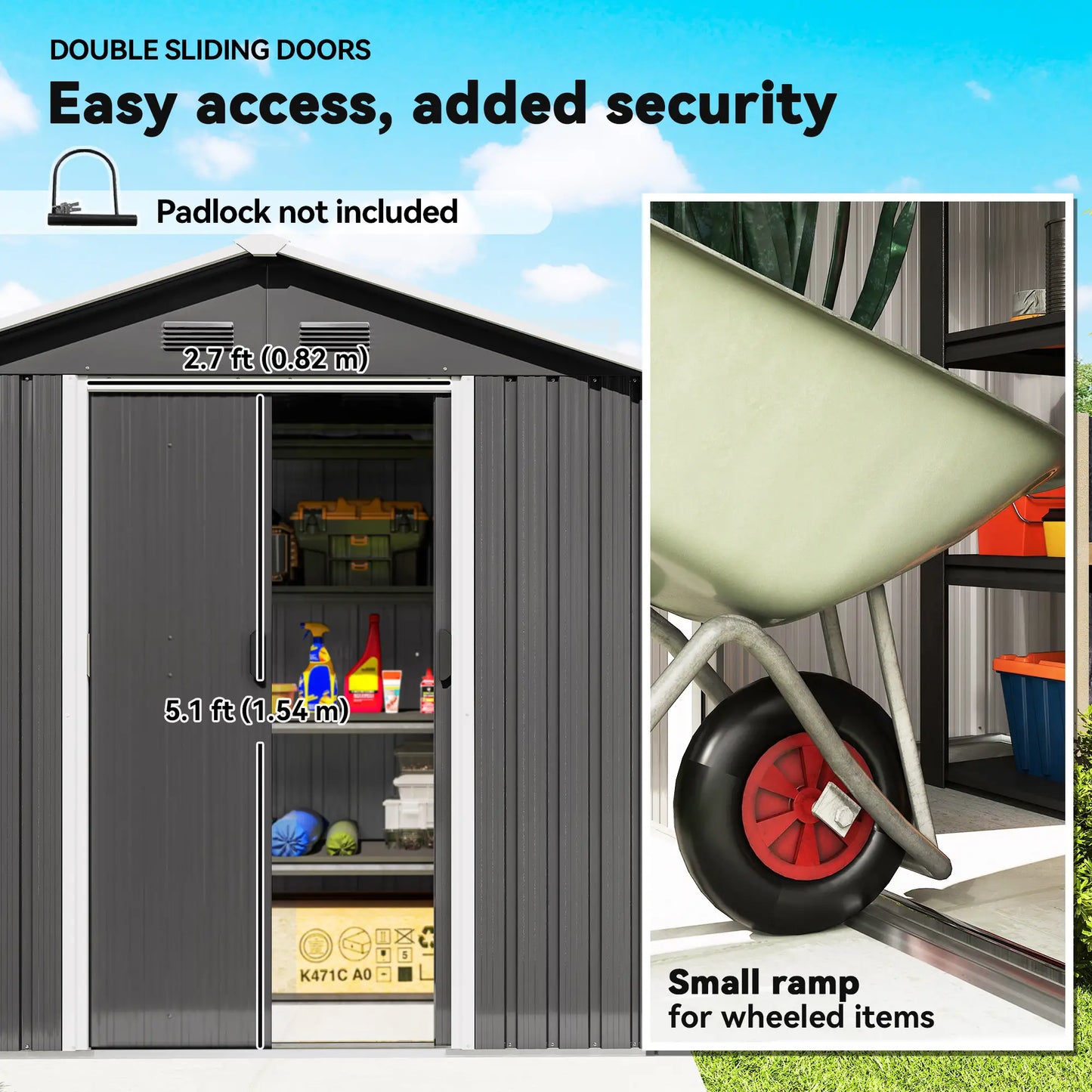 6.5x3.5ft Metal Garden Shed, Outdoor Tool Storage, Double Sliding Doors, Vents, Dark Grey Sheds at Gallery Canada
