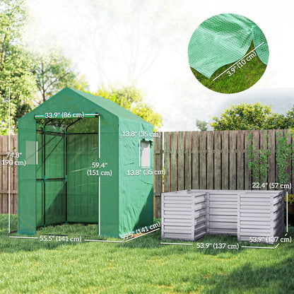 Greenhouse With Raised Garden Bed, Galvanized Metal Planter Box, 56" x 56" x 75", Green Portable Greenhouses at Gallery Canada