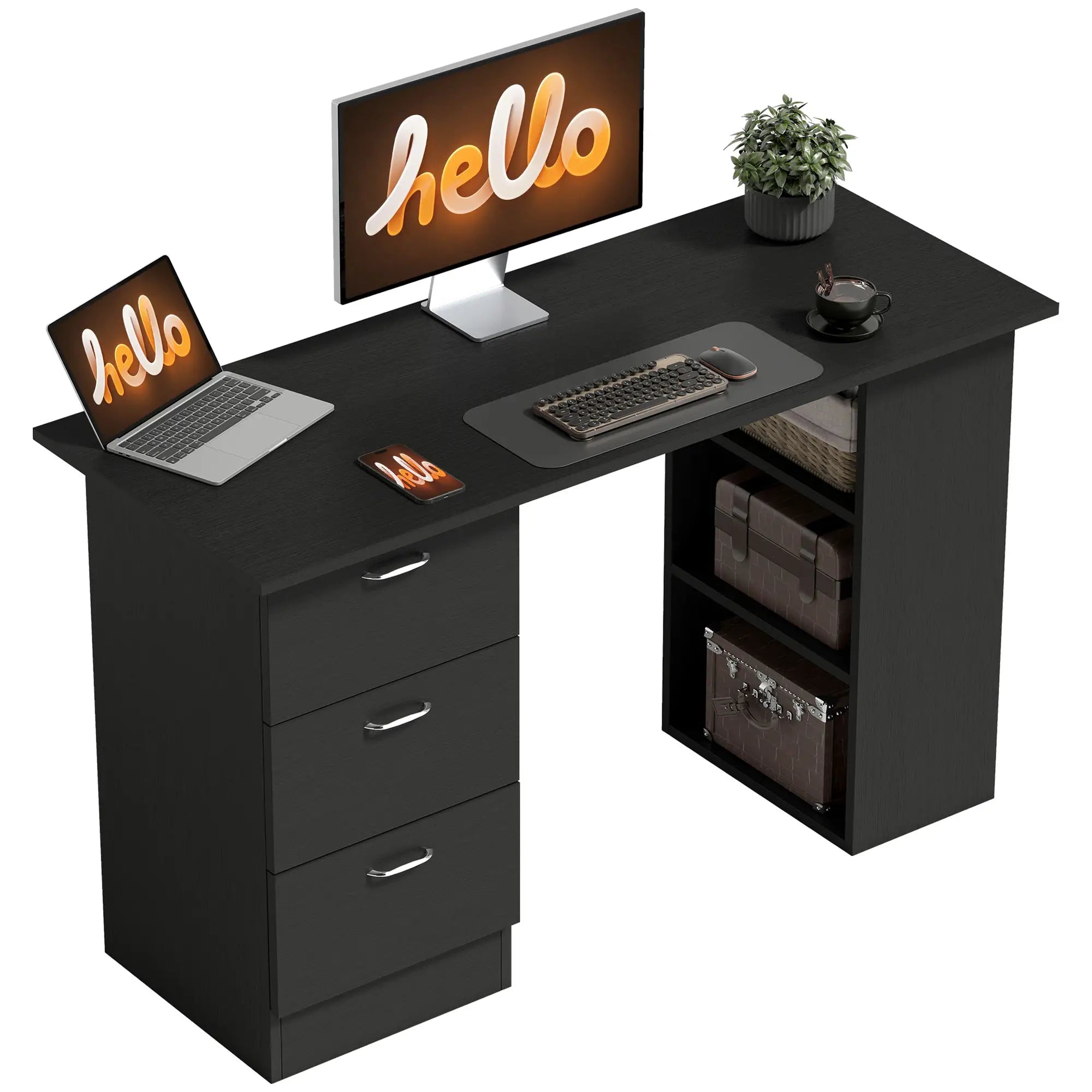 Computer Desk With Shelves And Drawers, 47